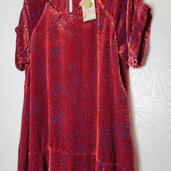 Johnny Was Doris Silk-Blend Mini Dress Deep Red Cheetah Print Women's Size Small - Picture 6 of 15